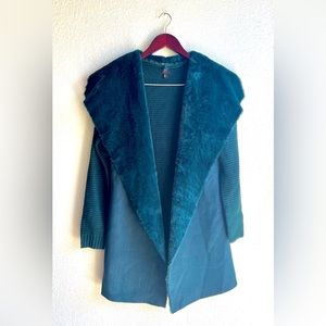 Dark Green Faux Fur/Suede Sweater